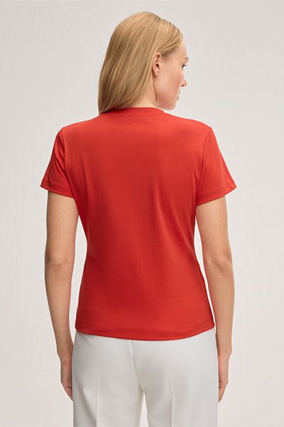 Baumwoll-Interlock T-Shirt in Rot mit Rundhalsausschnitt
