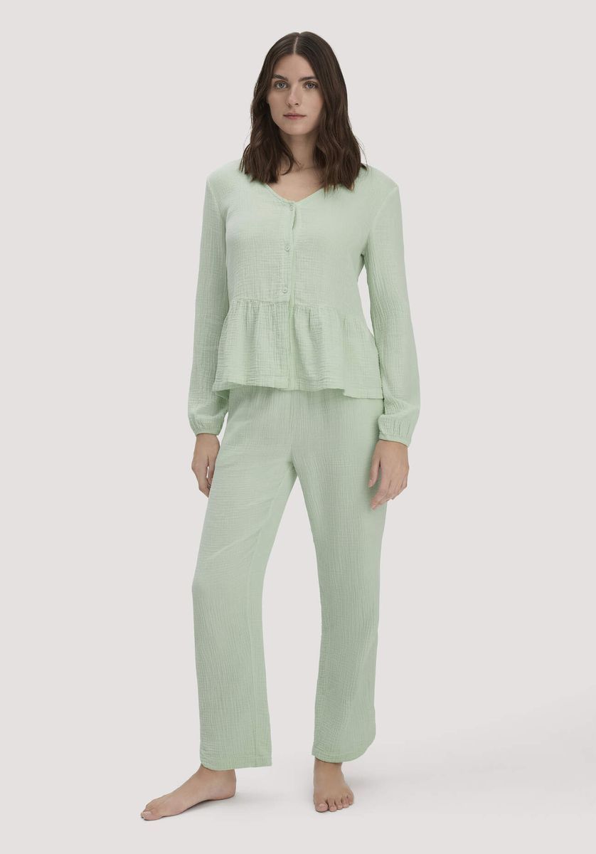 hessnatur Damen Musselin Schlafhose Regular PURE COMFORT aus Bio-Baumwolle - grün - Größe 34