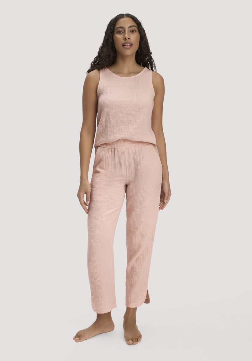 hessnatur Damen Musselin Schlafhose Regular PURE COMFORT aus Bio-Baumwolle - rosa - Größe 34