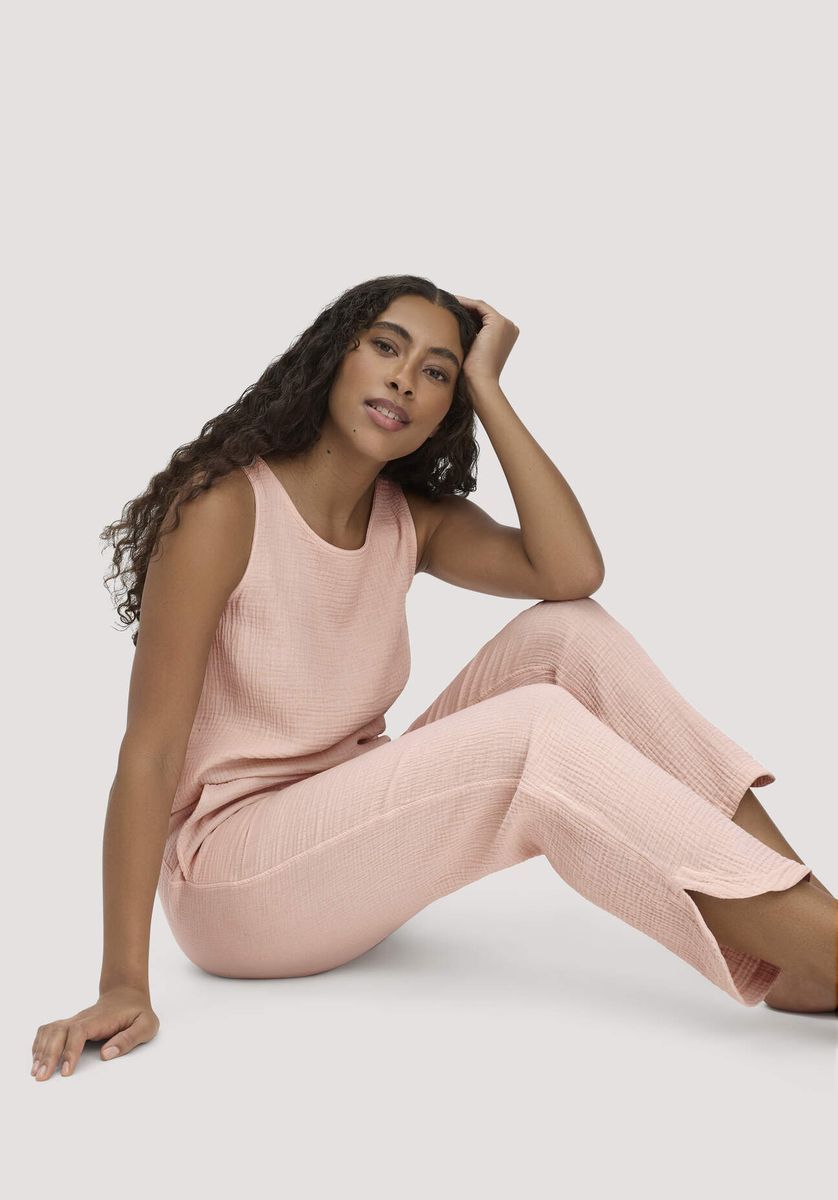 hessnatur Damen Musselin Schlafhose Regular PURE COMFORT aus Bio-Baumwolle - rosa - Größe 34