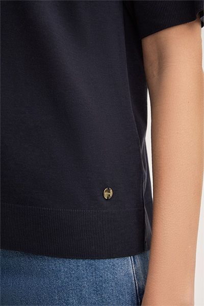 Marineblaues Polo-Shirt aus Lyocell-Baumwollmischung mit kurzen Ärmeln und Kragen