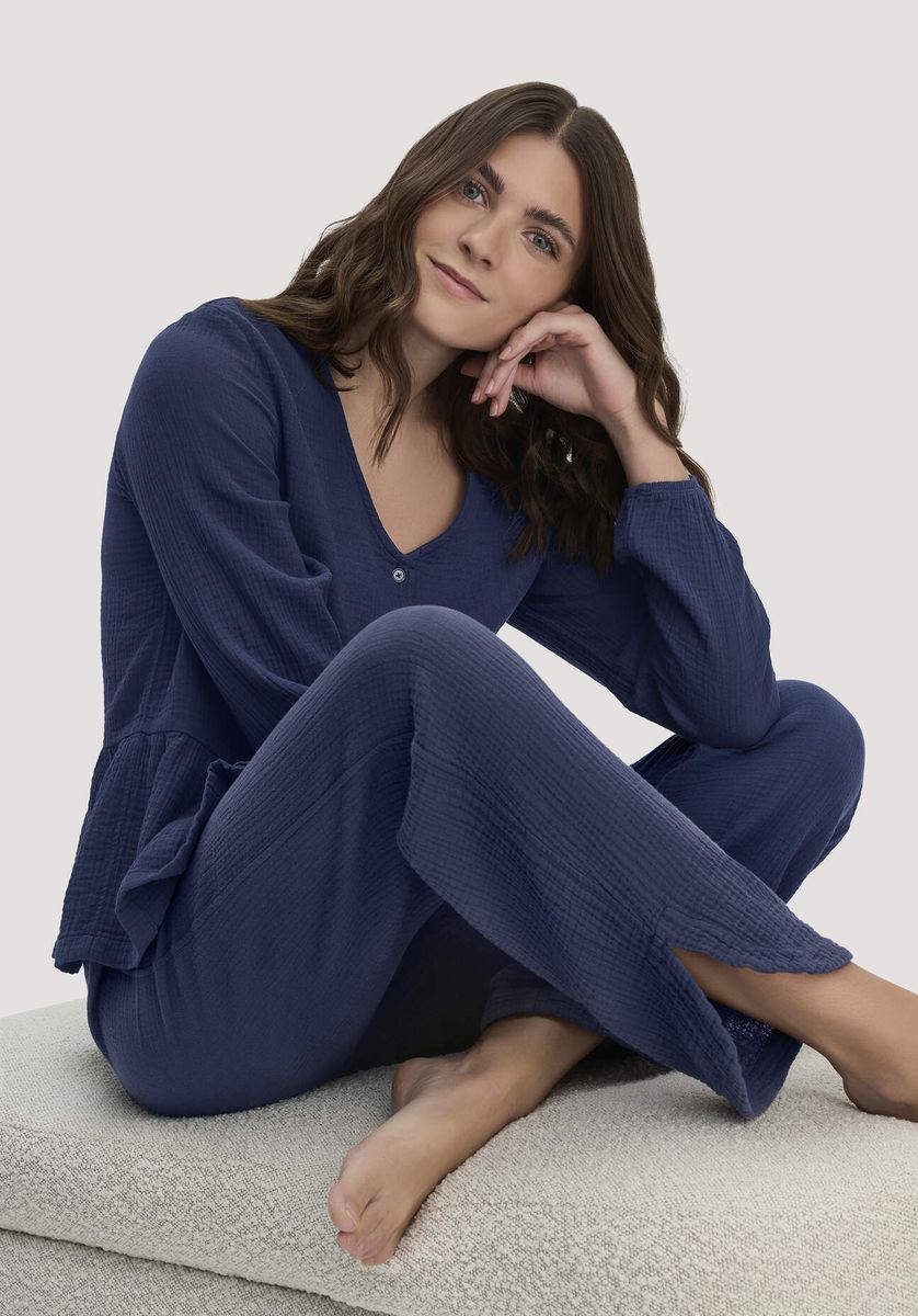 Locker geschnittene Loungehose aus Bio-Baumwoll-Musselin