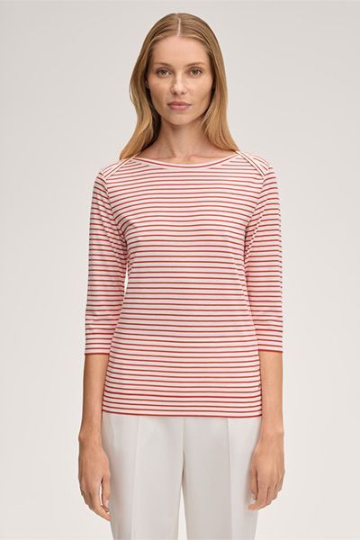 Windsor Gestreiftes Baumwollstretch-T-Shirt Rot und Ecru 3/4 Ärmel