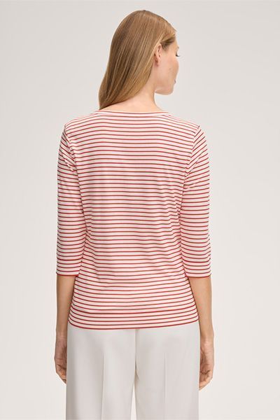 Windsor Gestreiftes Baumwollstretch-T-Shirt Rot und Ecru 3/4 Ärmel