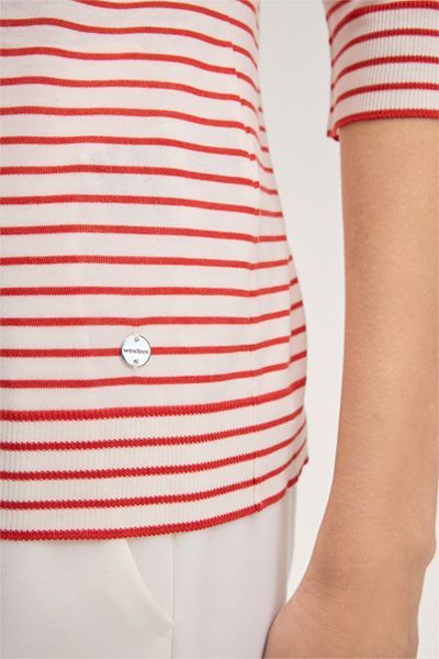 Windsor Gestreiftes Baumwollstretch-T-Shirt Rot und Ecru 3/4 Ärmel