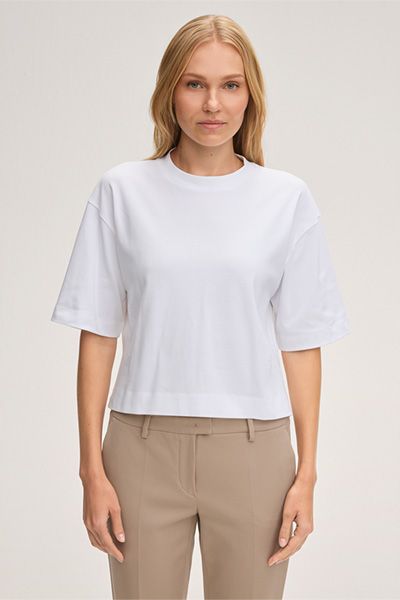 Marc O'Polo Cropped Weißes Interlock T-Shirt aus Bio-Baumwolle