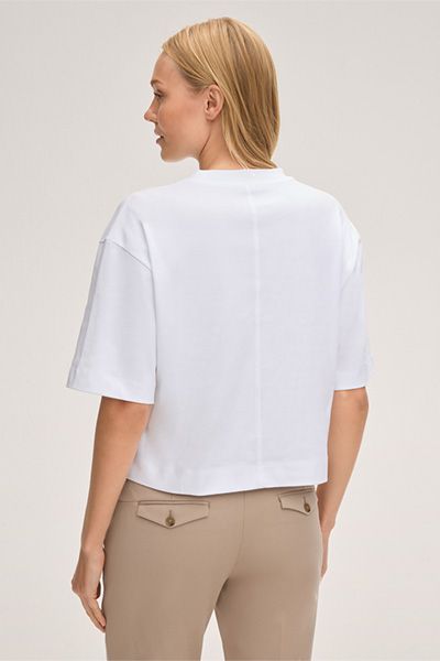 Marc O'Polo Cropped Weißes Interlock T-Shirt aus Bio-Baumwolle