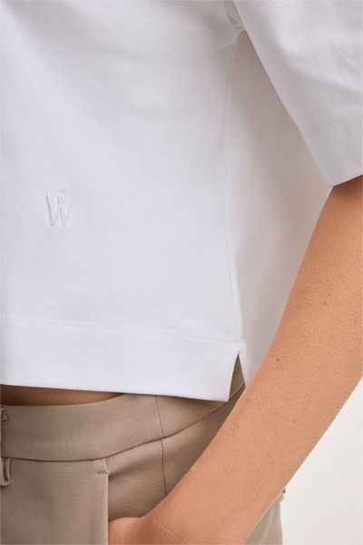 Marc O'Polo Cropped Weißes Interlock T-Shirt aus Bio-Baumwolle