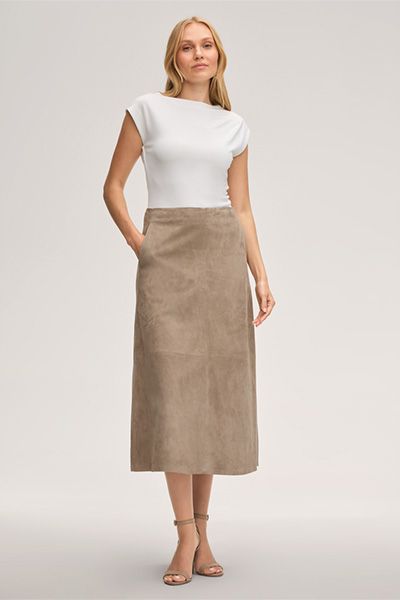 Doubleface Interlock Ecru T-Shirt mit U-Boot-Ausschnitt und Flügelärmeln