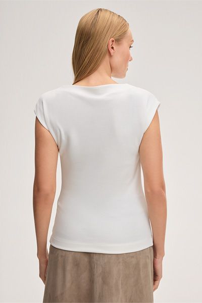 Doubleface Interlock Ecru T-Shirt mit U-Boot-Ausschnitt und Flügelärmeln