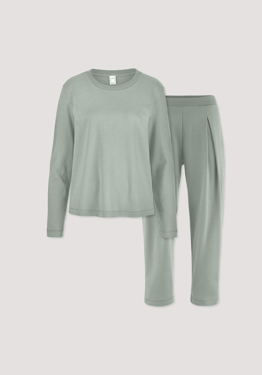 hessnatur Damen Pyjama PURE COTTON aus Bio-Baumwolle - grün - Größe 34