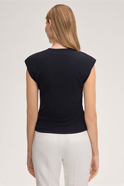 Doubleface Interlock Marineblaues Shirt mit V-Ausschnitt und Schulterpolstern