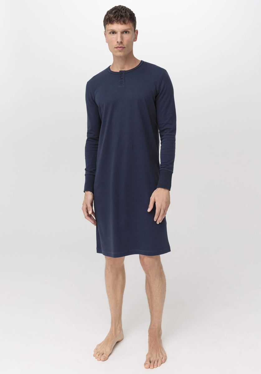 hessnatur Herren Nachthemd PURE NATURE aus Bio-Baumwolle - blau - Größe 46
