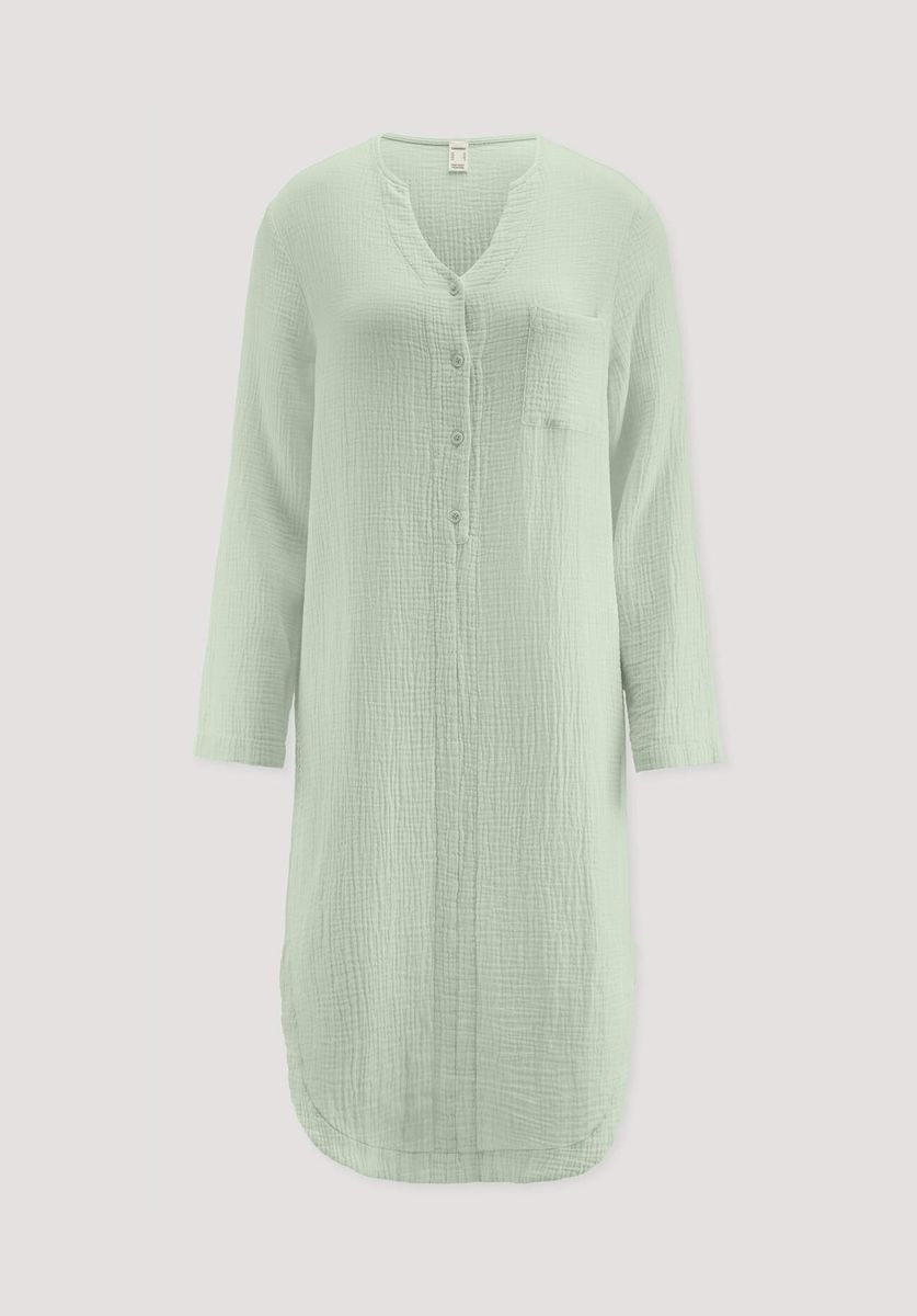 hessnatur Damen Musselin Nachthemd Relaxed PURE COMFORT aus Bio Baumwolle - grün - Größe 34