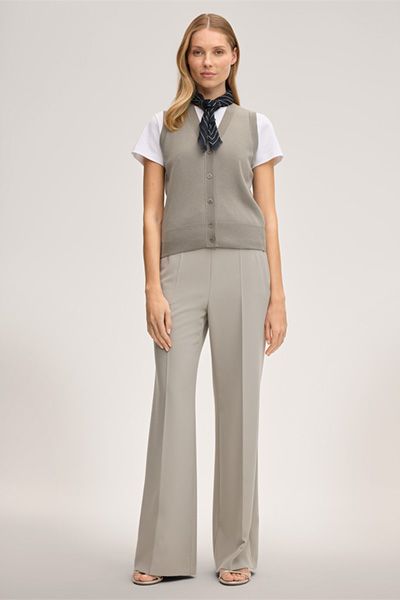 Cardigan Top aus Wollseidenmischung in Greige, geknöpfte Weste