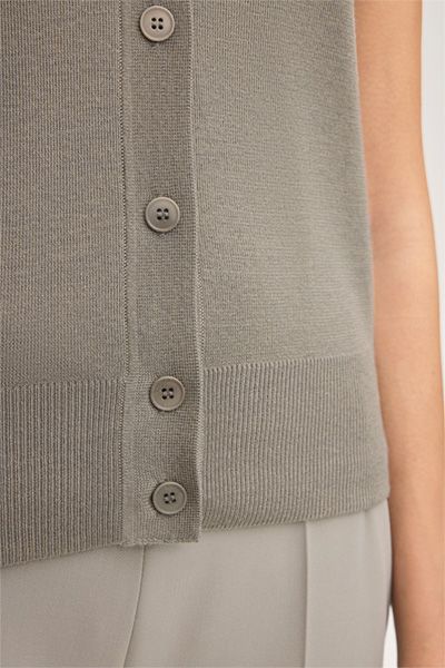 Cardigan Top aus Wollseidenmischung in Greige, geknöpfte Weste