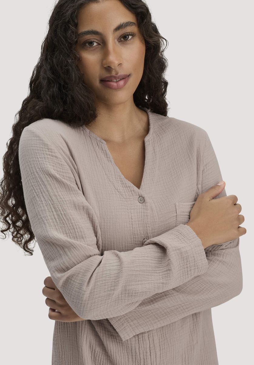 hessnatur Damen Musselin Nachthemd Relaxed PURE COMFORT aus Bio Baumwolle - beige - Größe 34