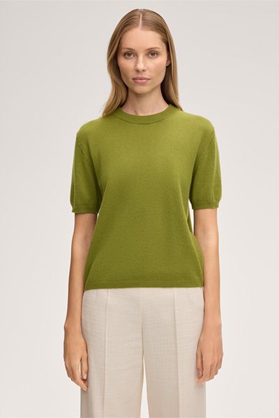 Kaschmir Kurzarm-Shirt in Olivgrün Strickoberteil