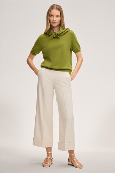 Kaschmir Kurzarm-Shirt in Olivgrün Strickoberteil