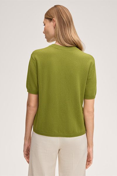 Kaschmir Kurzarm-Shirt in Olivgrün Strickoberteil