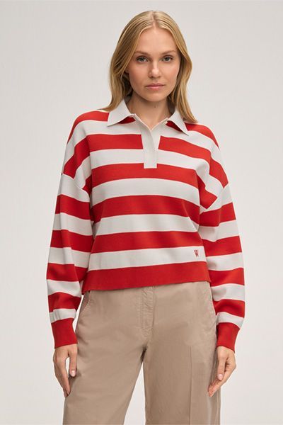 Weekend Original Merino Woll Rot und Weiß Gestreiftes Poloshirt