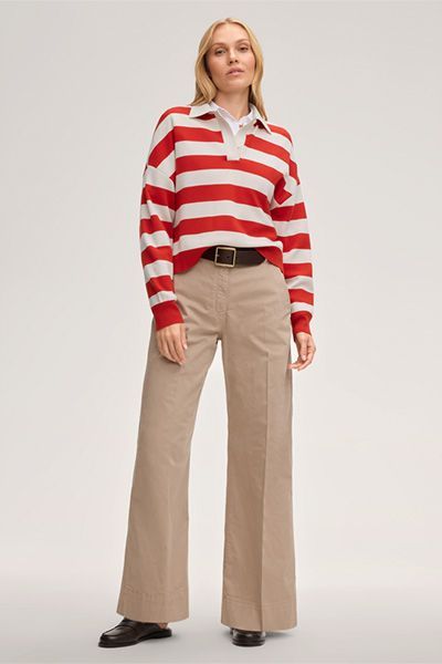 Weekend Original Merino Woll Rot und Weiß Gestreiftes Poloshirt