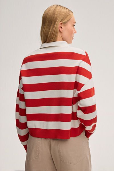 Weekend Original Merino Woll Rot und Weiß Gestreiftes Poloshirt