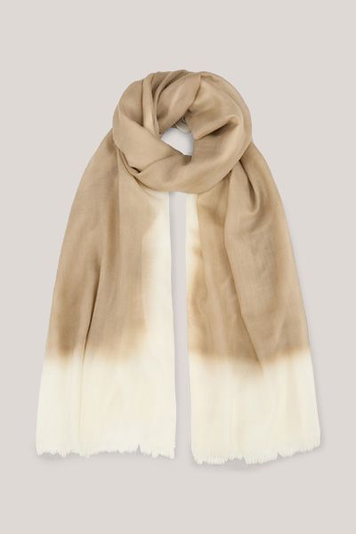 Abstrakter Wollschal mit Farbverlauf in Taupe und Weiß