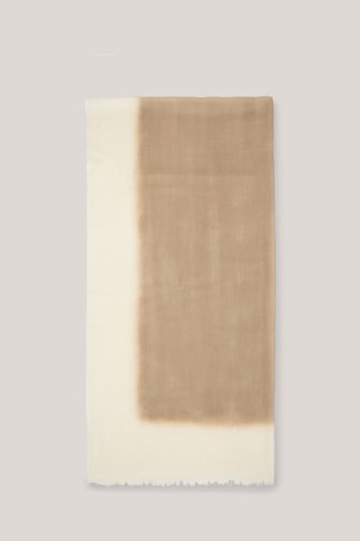 Abstrakter Wollschal mit Farbverlauf in Taupe und Weiß