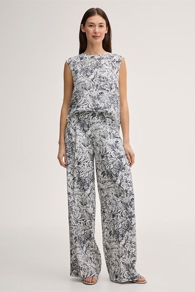 Marc Cain Lyocell Print Marlene Hose Navy Ecru Floral