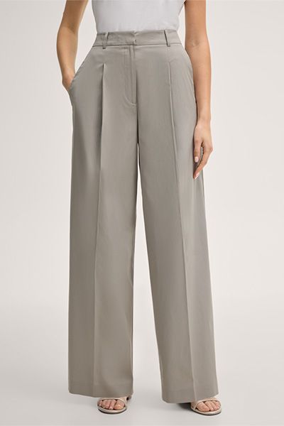 Marlene-Hose aus Baumwollmischung mit weitem Bein in Greige