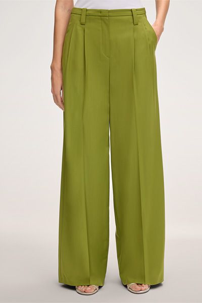 Marc Cain Woll-Palazzo-Hose in Grün mit weitem Bein und Falten