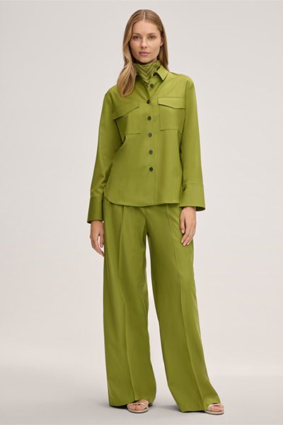 Marc Cain Woll-Palazzo-Hose in Grün mit weitem Bein und Falten