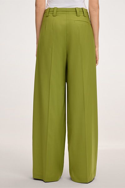 Marc Cain Woll-Palazzo-Hose in Grün mit weitem Bein und Falten