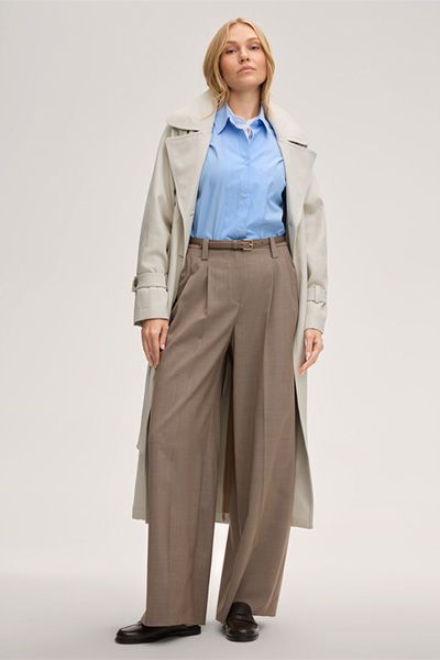 Schurwoll-Bundfalten-Palazzo-Hose in Taupe