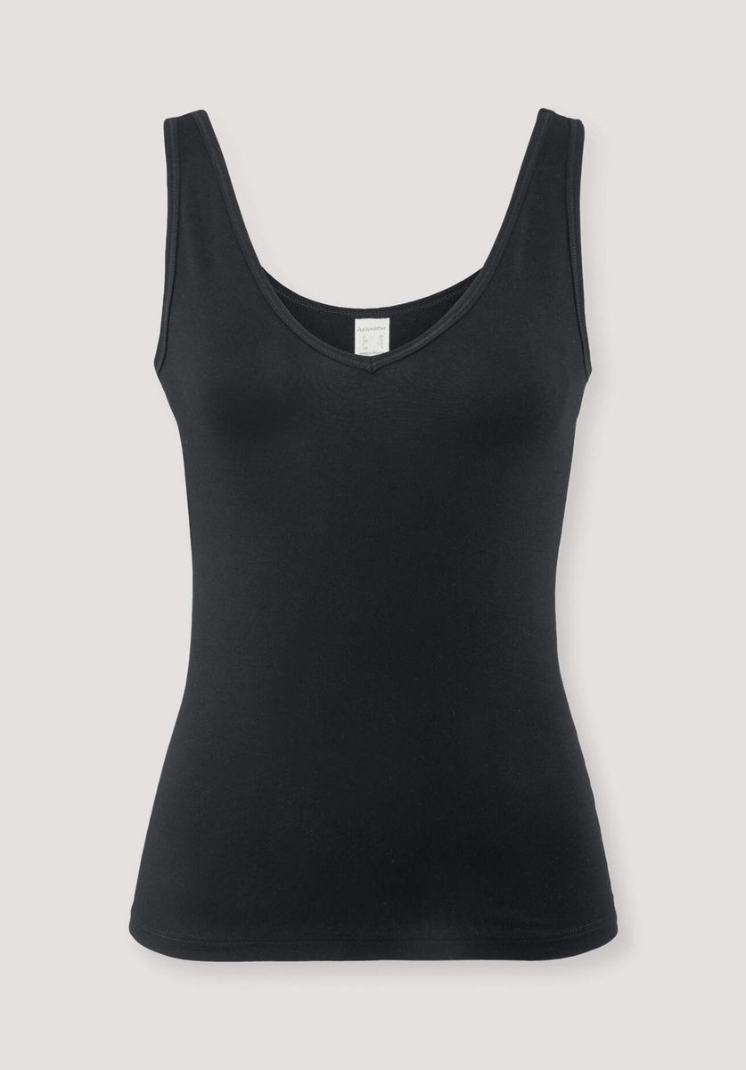 hessnatur Damen V-Neck Tanktop PURE BALANCE aus Bio-Baumwolle und TENCEL™ Modal - schwarz - Größe 34