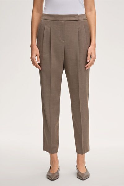 Marc Cain Taupe Wollhose im Jogger-Stil mit Bundfalten und Manschetten