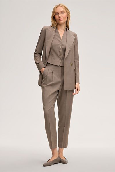 Marc Cain Taupe Wollhose im Jogger-Stil mit Bundfalten und Manschetten