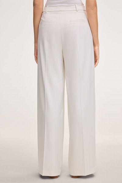 Weiße Schurwollstretch-Palazzohose mit Bundfalten und weitem Bein
