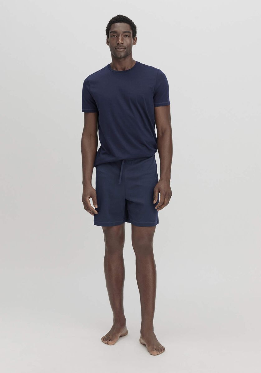 hessnatur Herren Schlaf Shorts Relaxed aus Bio-Baumwolle - blau - Größe 46