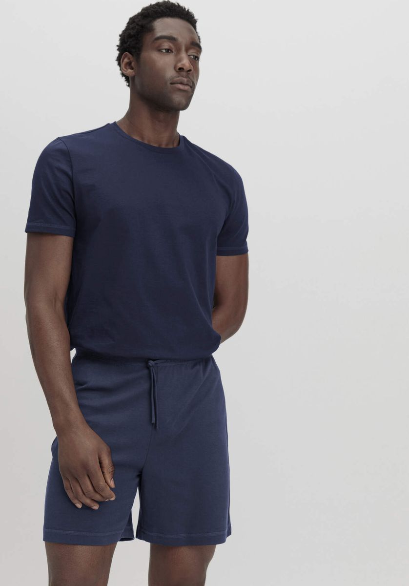 hessnatur Herren Schlaf Shorts Relaxed aus Bio-Baumwolle - blau - Größe 46