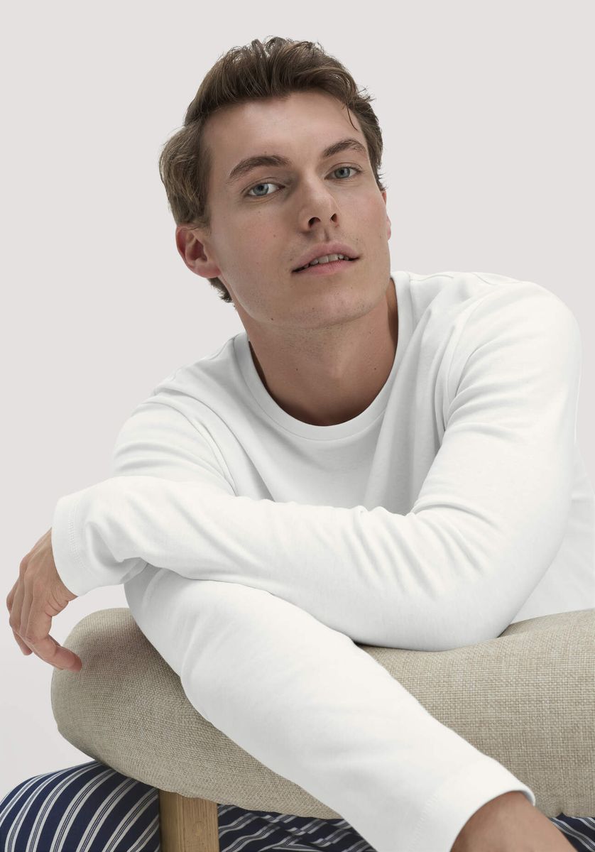 hessnatur Herren Longsleeve PURE NATURE aus Bio-Baumwolle - weiß - Größe 46
