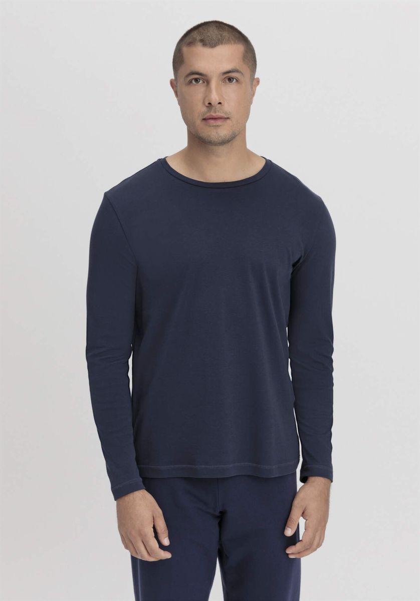 hessnatur Herren Longsleeve PURE NATURE aus Bio-Baumwolle - blau - Größe 46