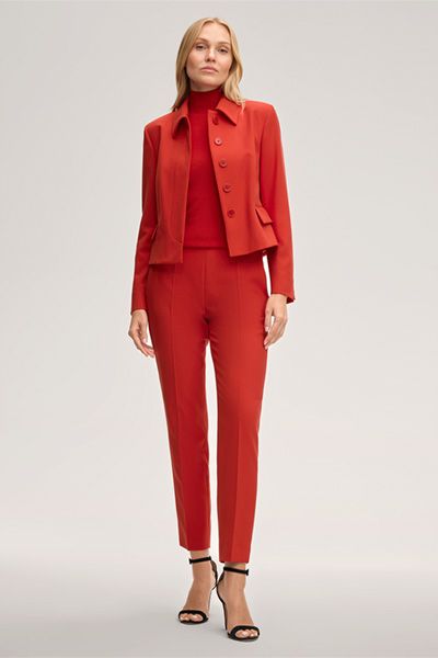 Crêpe Anzughose in Rotem Stretch-Tech-Viskose-Gewebe