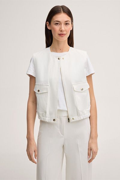 Marc Cain Double-Baumwollstretch-Weste in Ecru mit Taschen