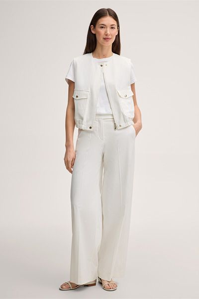 Marc Cain Double-Baumwollstretch-Weste in Ecru mit Taschen