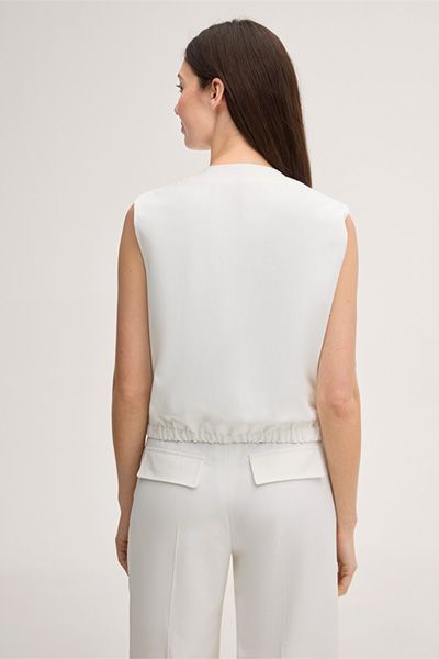 Marc Cain Double-Baumwollstretch-Weste in Ecru mit Taschen