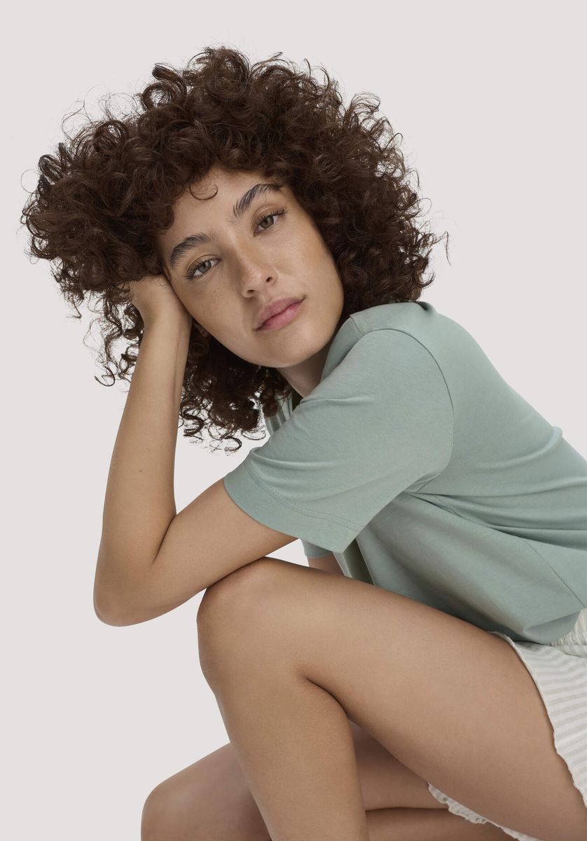 hessnatur Damen Schlaf T-Shirt PURE COTTON aus Bio-Baumwolle - grün - Größe 34