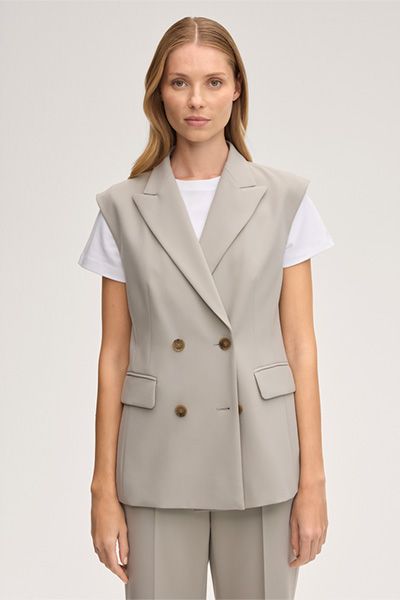 CINQUE Ärmellose Doppelreihige Blazerweste aus Greige Crêpe
