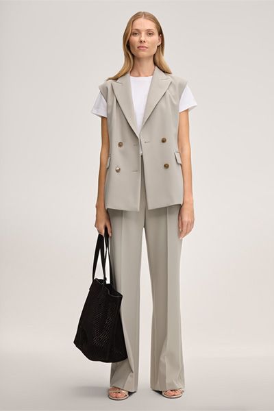 CINQUE Ärmellose Doppelreihige Blazerweste aus Greige Crêpe